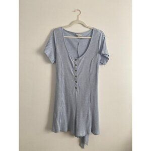 American Eagle Women's Blue Ribbed Short Sleeve Button Front Romper Size XL